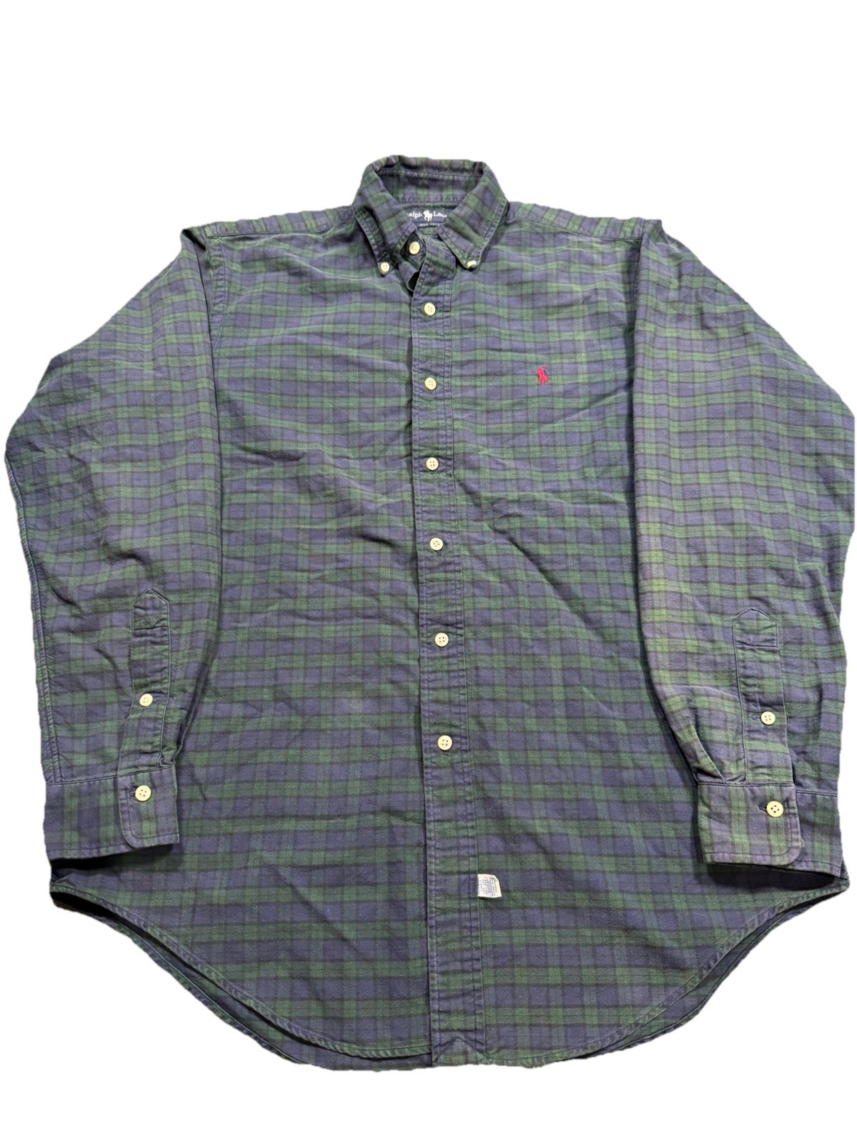 VTG Ralph Lauren Men's Medium Green/Blue Cotton Plaid Button Down Shirt USA