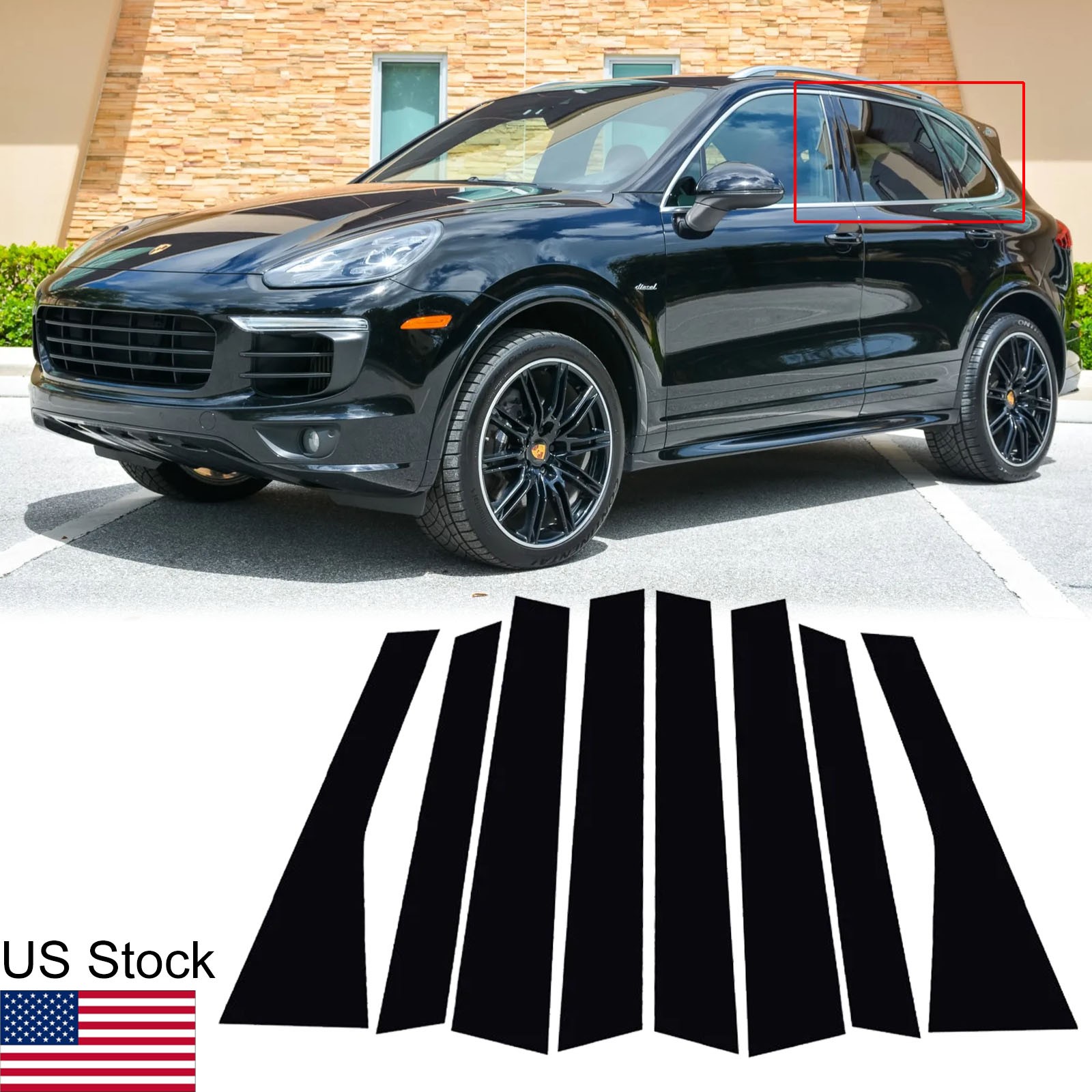 8Pcs Glossy Black Door Pillar Posts Covers Trim For 2011-2017 Porsche Cayenne