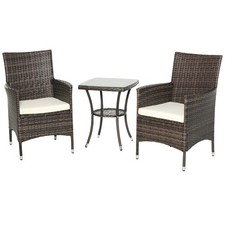 3-Piece Outdoor Rattan Set with Glass Table – Brown