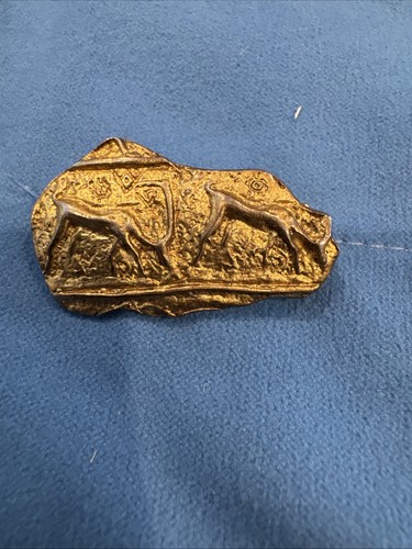 Estate Gold Plate on Sterling Silver Hieroglyphics style Pin Brooch