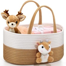 Cute Deer Diaper Caddy Organizer Cotton Rope Woodland Nursery Storage Bin Bas...