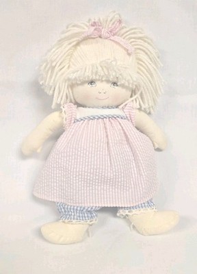 Bjonness ASLEEP AWAKE TWO FACED DOLL Pink/ Blue Seersucker Stuffed Dolly  10''