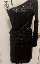 Women s Black One Sleeve Sequin Party Dress Size Medium