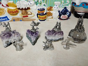Lot Of Spoontiques Pewter Figures With Amethyst Geodes, Magic, Fairytale, 80's