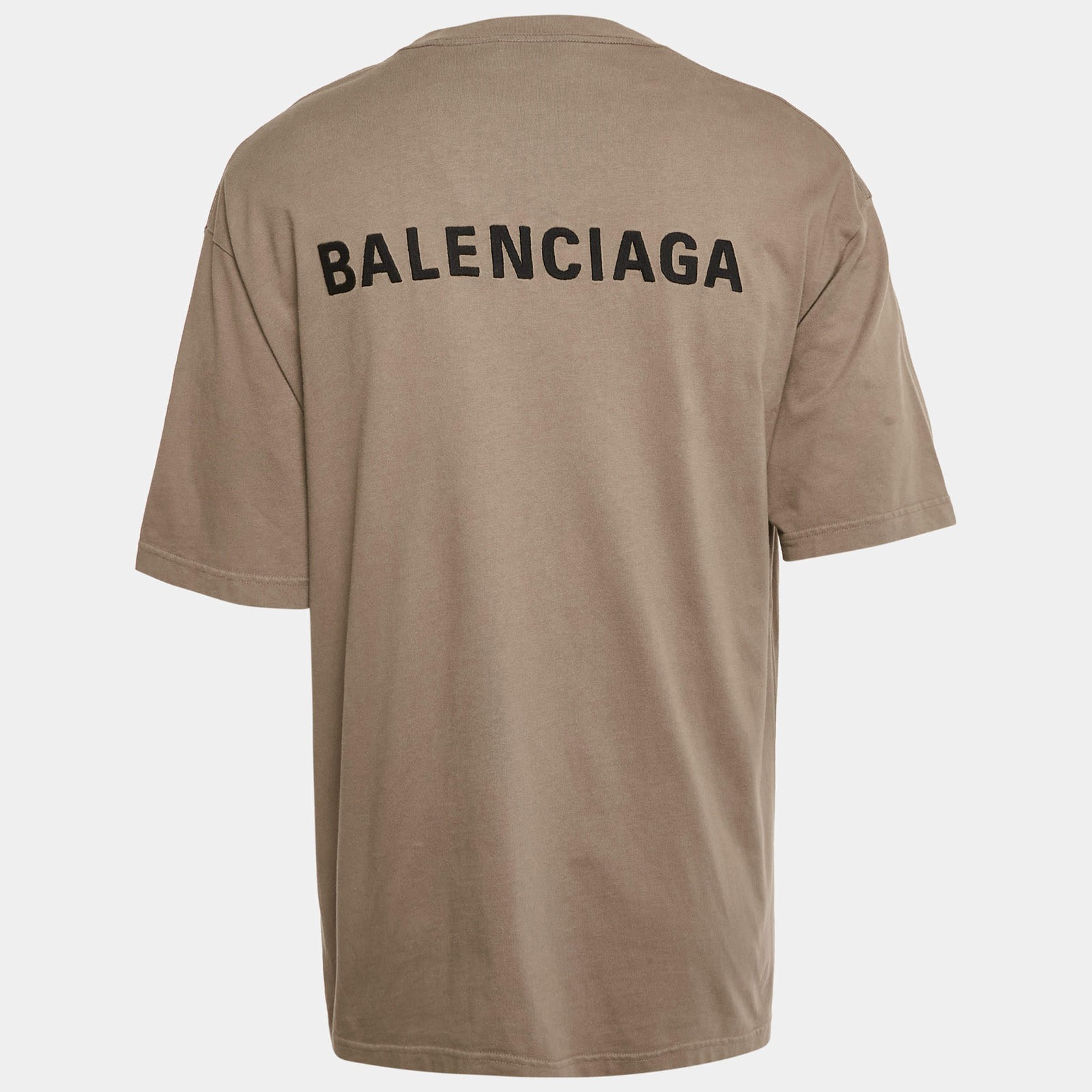Balenciaga Unisex Tan Brown Logo Embroidered Cotton TShirt M thumbnail 2