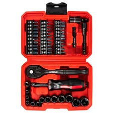 48 Piece 1/4 Inch Mini Socket Ratchet Wrench Set, Metric Shallow Socket 4-14m...