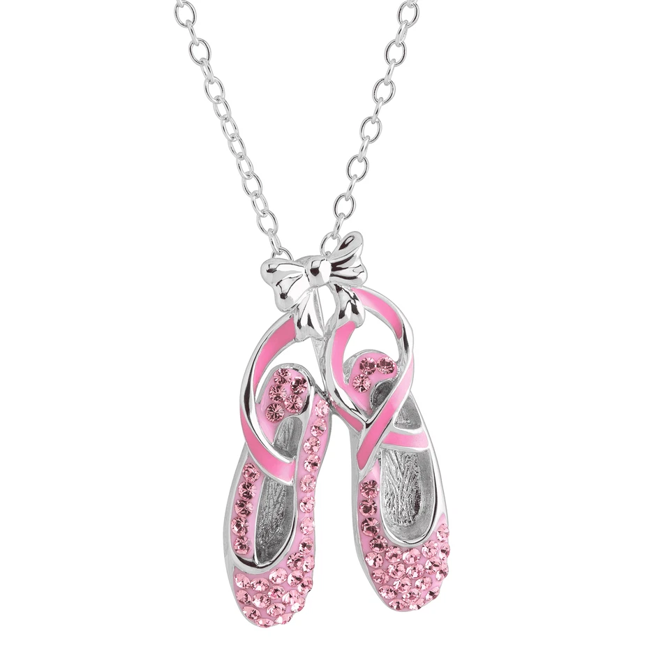 Colgante de zapatos de ballet Crystaluxe con cristales rosas en plata de ley, 16" + 2"