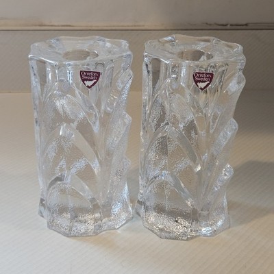 Orrefors Sweden Crystal Candle Stick Holders Set Of 2 Elegent Art Deco HEAVY