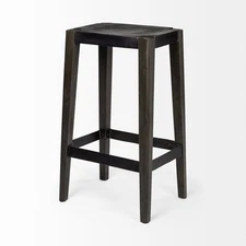 Mercana Nell 30" Seat Height Brown Wood Seat & Black Wood/Metal Base Stool