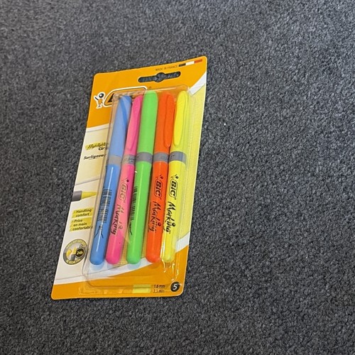 BIC Highlighter Fluorescent Marking Grip Pens Assorted Colours Pack of 5