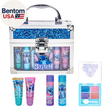 Disney Stitch Beauty Mini Train Case Set Includes Lip Gloss Tube, Lip Balm, Lip
