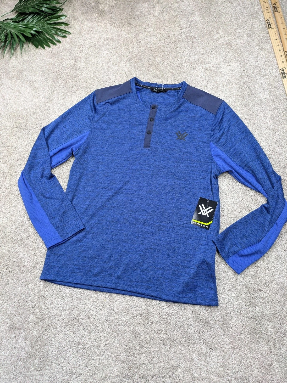 Vortex Pullover Shirt Mens Medium Blue Long Sleeve Henley Performance Polyester