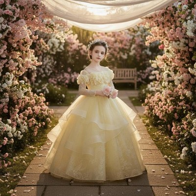 Full Sleeve Princess Dress Sweet Design Layered Tulle Formal Gown