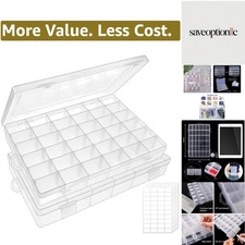 2 Pack 36 Grids Clear Plastic Bead Organizer Box, Fishing Tackle Box Compartm...