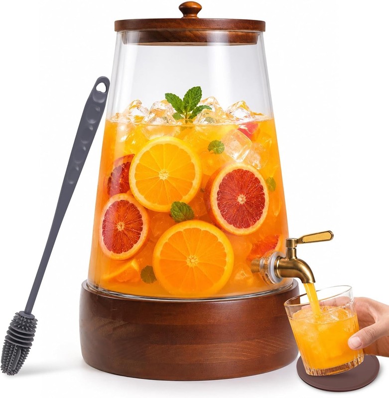 Glass Drink Dispenser with Spigot, 1.72 Gallon Beverage Dispenser for Parties
