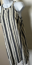 🤍MONTEAU LOS ANGELES STRIPED HIGH‑NECK SLEEVELESS DRESS • CREAM/BLUE • SIZE S