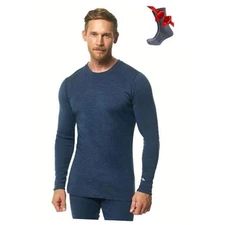  Merino Wool Base Layer - Mens 100% Merino Wool Long Sleeve Medium 320 Navy