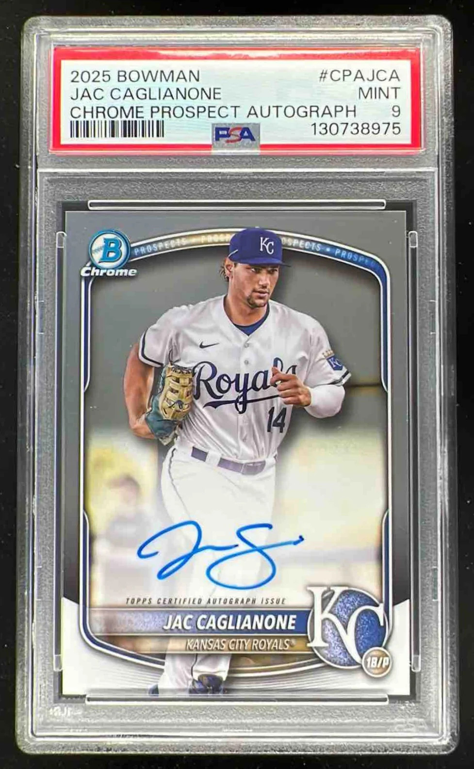 2025 Bowman Chrome Prospect Autographs #CPA-JCA Jac Caglianone Auto PSA 9