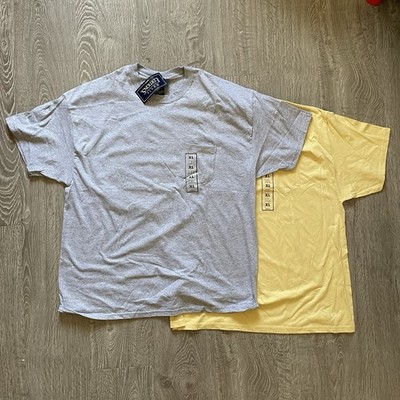 Vintage Basic Editions Pocket T-Shirts Gray & Yellow XL   Deadstock Made in USA