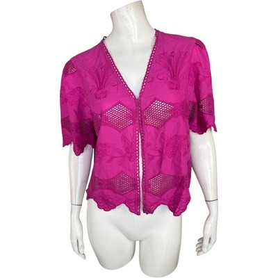 LOGO Lavish by Lori Goldstein Eyelet Lace Cropped Jacket Crushed Berry Small