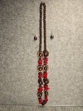 Long Abstract Wooden Necklace And Earrings Set
