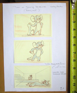 1993 SIGNED TOM JERRY ORIGINAL PRODUCTION STORYBOARD cel DRAWING cat mouse