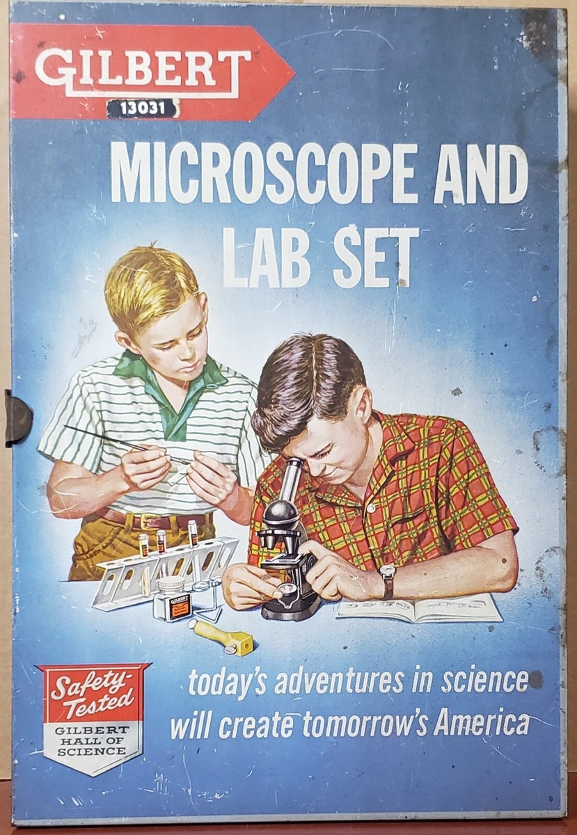 Vintage Gilbert Microscope Lab Set Metal Case 1950's WORKS Science