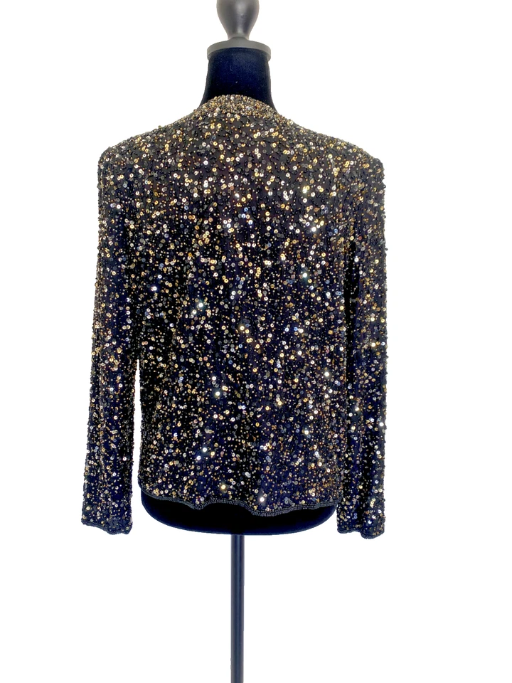 Stunning Vintage Black Scala Sequin Jacket Small Party Cocktail - Image 2 of 4