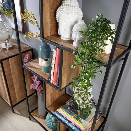 Shelving Display Unit Abstract Living Room Furniture Insustrial Metal Oak Finish - Picture 4 of 7