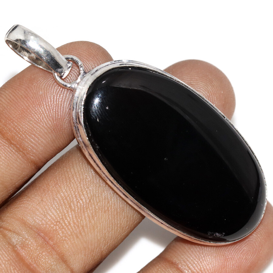 Black Onyx 925 Silver Plated Gemstone Pendant 2.2