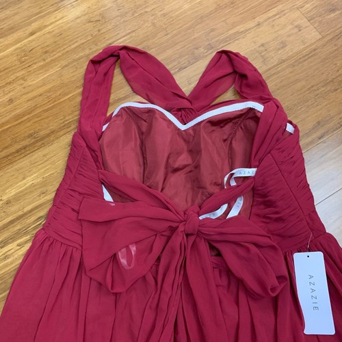 Maxi Vestido Azazie Borgoña Para Mujer Talla A20 Cruzado Vestido Formal Dama de honor - Imagen 4 de 9