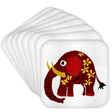 3dRose CST 196235 2 Funny Red Elephant with Yellow Daisies Soft Coaster Set ...