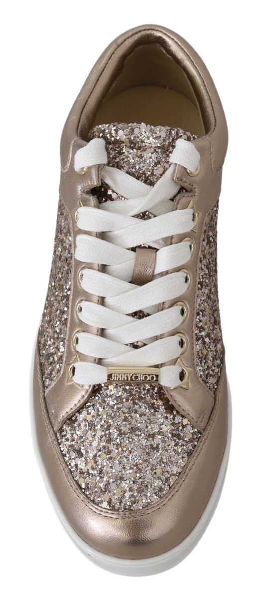Jimmy Choo Miami Women Gold Sneakers Glitter Leather Jimmy Choo Miami Women Gold Sneakers Glitter Leather