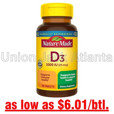 Nature Made Vitamin D3 1000iu (100 tablets) exp 09/2026- LOWEST PRICE