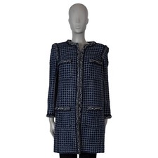 70714 auth CHANEL blue cotton 2017 17A COSMOPOLITE CHUNKY TWEED Coat Jacket 38 S