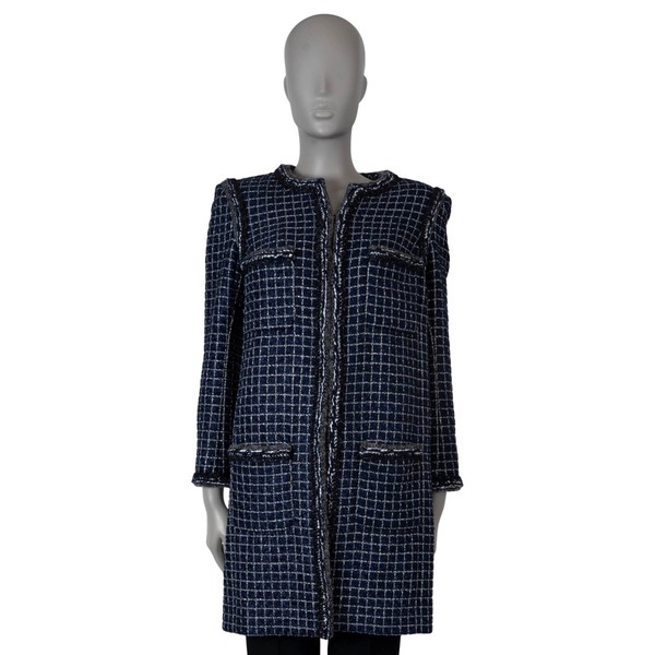 70714 authentisch Chanel blau Baumwolle 2017 17A COSMOPOLITE GROBER TWEED Mantel Jacke 38 S