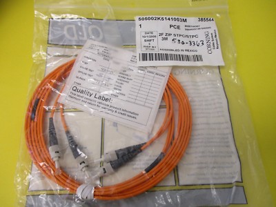 CORNING CABLE SYSTEM 505002K5141003M FIBER OPTIC CABLE ASSEMBLY , ORANGE 2 FT. 