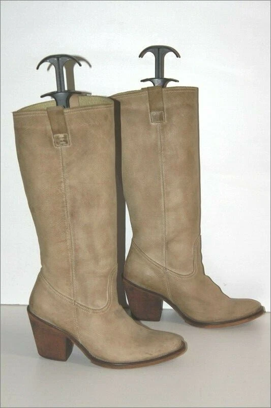 FELMINI Bottes à Talons Cavalières Cuir Pleine Fleurs Beige T 37 TBE - Photo 2/4