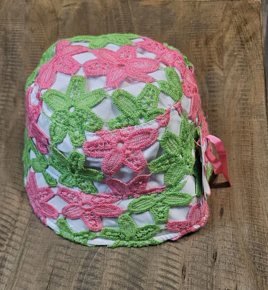 💜🩷Barro PieRosa/Verde Floral Bordado Bebé Niña Infante Sombrero Talla Única 💜🩷 Foto 4 de 4