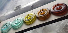 5 shades lighting pat. dates bale top glass canning jar lids green citron amber