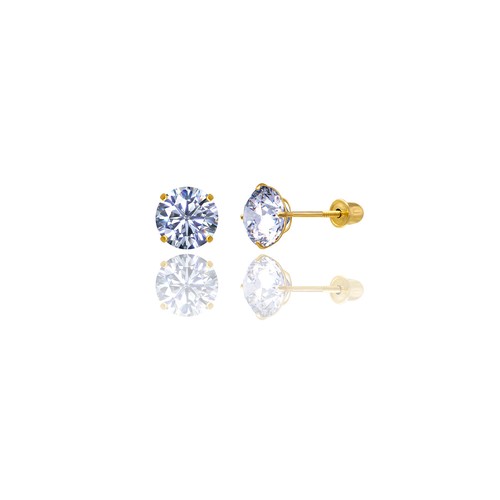 14K Gold Solitaire Round CZ Stud Women's Earrings Basket Setting and Screw-back - Picture 94 of 116