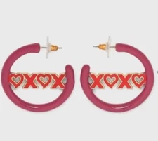 SUGARFIX by BaubleBar XO Heart Hoop Earrings Pink Nickel Free Valentine’s Day