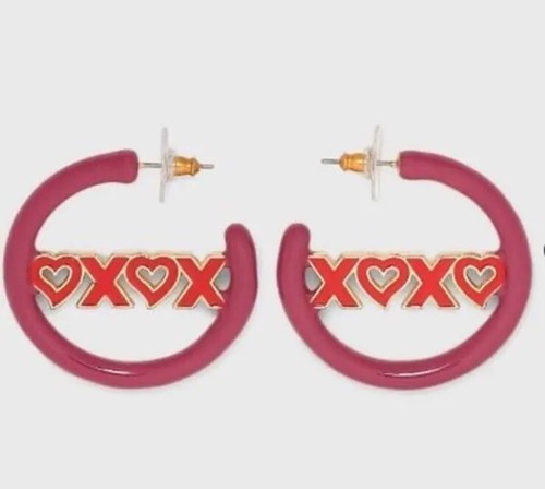 SUGARFIX by BaubleBar XO Hearts Pink Hoop Earrings Heart Nickel Free Valentines