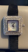 Adrienne Vittadini Watch Crystl Bezel SilverT Velvet Lthr Band New Battery 8.75?