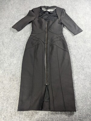 Mackage Womens Front Zip Midi Dress Brown Size 2 NWT 75%Wool 3/4 Sleeve