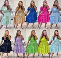 Ladies Elastic Bardot Off Shoulder Magic Button Summer Smock Tiered Midi Dress