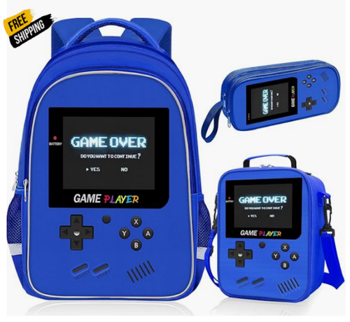 Gamer Backpack Set for Boys - 3 in 1 School Bookbag with Lunch Box & Pencil Case