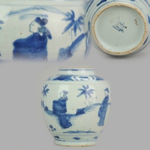 Rare 17C Chinese Porcelain Ming Wanli/Tianqi Jar Flowers Figures Rare M...