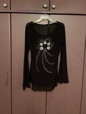 NWOT PAPELL BOUTIQUE EVENING BLACK DECORATED FRONT FULL LINING BLOUSE SIZE L