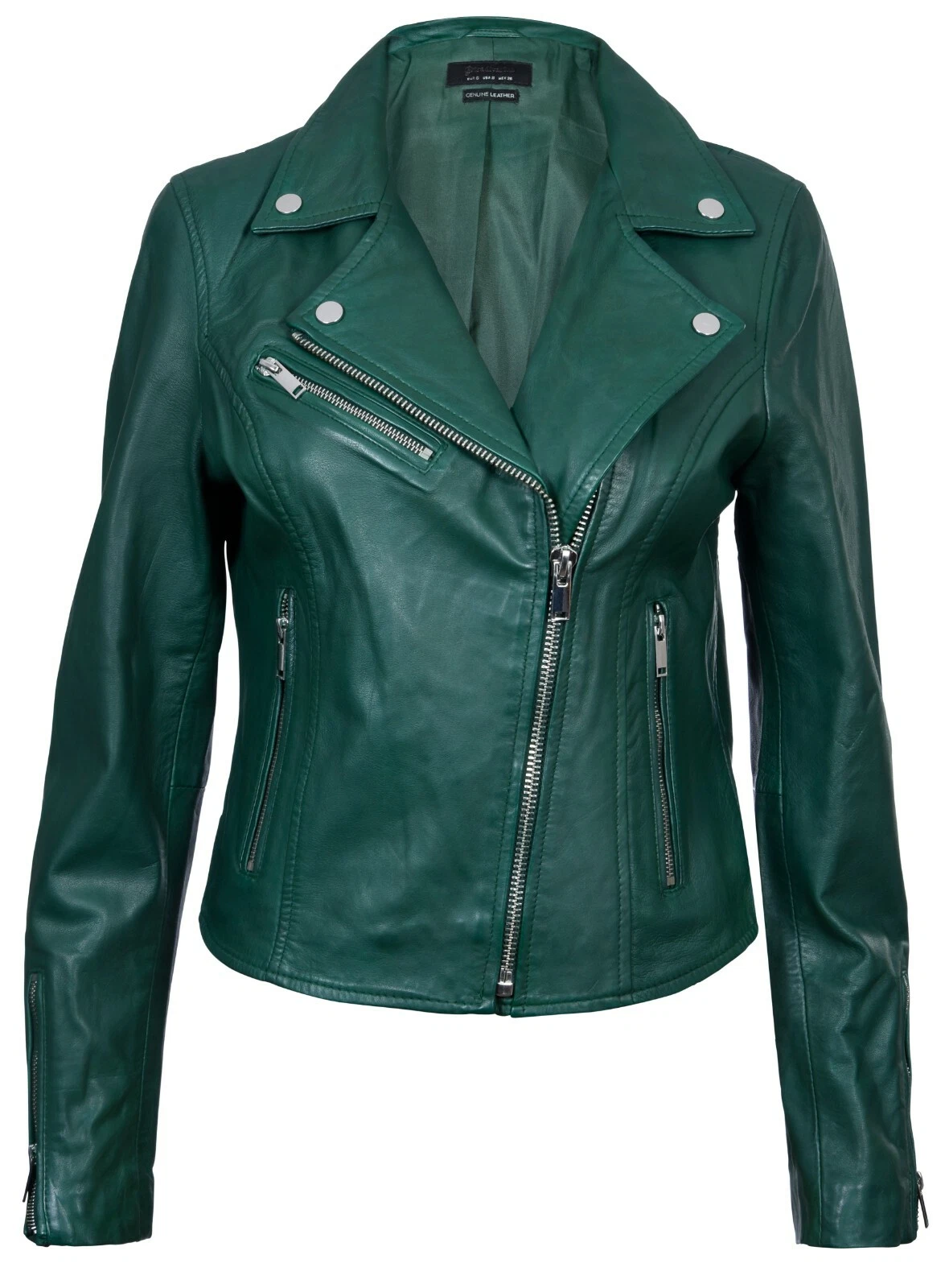 Ladies Leather Jacket Classic Biker Style Green Real Leather Womens Jacket